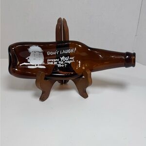 Brown Decorative Glass Bottle with Humorous White Graphic